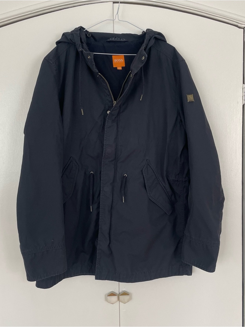 Hugo Boss Navy Hooded Field Jacket with jaw-string fits like an XL-2XL